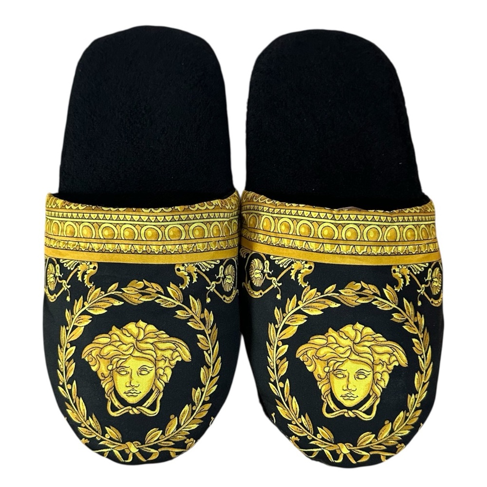 Authentic Italian Versace Black Slippers Gold Medusa I ♡ BAROQUE Luxury Designer - Picture 6 of 10